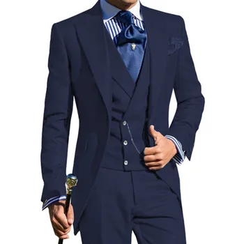 תפורים Mens Slim Fit 3 חתיכות חליפות עסקים ' קט טוקסידו בלייזר עבור החתונה החתן נשף, ערב(בלייזר+אפוד+מכנסיים)