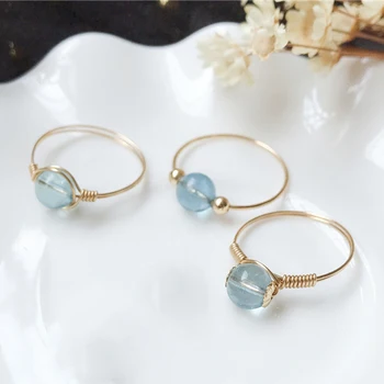 טבעי קריסטל כחול טבעות זהב 14K מלא אגרופים טבעות תכשיטי זהב Mujer Bague נשי בעבודת יד מינימליזם תכשיטים טבעות בוהו.