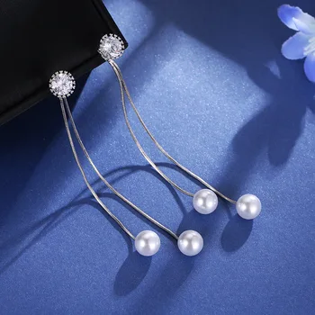 אופנה קריסטל פרח עגילי מתכת שרשרת ארוכה ציצית פרל זרוק עגילים לנשים מגמה 2023 קוריאנית תכשיטים