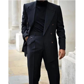 שחור חליפות גברים 2023 חתונה עיצוב בלייזר מכנסיים שיא דש פנאי חוף טוקסידו כפול עם חזה 2 חתיכות