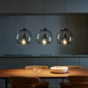 זכוכית מודרני הוביל תקרה נברשת E27 שחור תליון מנורה חיה חדר אוכל מטבח חדר שינה מודרני אפור אמנות