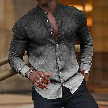 2023 חולצה אפורה של גברים חולצת הוואי צווארון שרוול ארוך דפוס מודפס כפתורים מזדמן חולצת מועדון מסיבת חוף רחוב החולצה 6XL