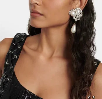 אירופאי ואמריקאי אופנה טמפרמנט באיכות גבוהה קריסטל פרל פרח אוזן קליפ