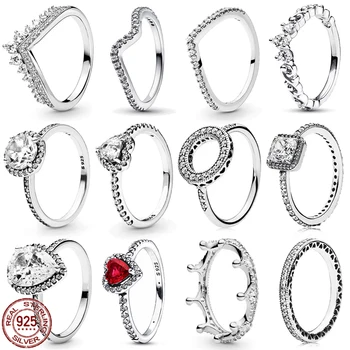 2023 חדש כסף סטרלינג 925 קלאסי מבריק בצורת לב כתר טבעת אופנה קסם של נשים מעודנות תכשיטים מסיבת מתנה