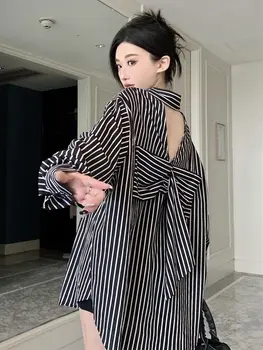 קוריאני עיצוב פסים עם שרוולים ארוך זה עם החולצה של נשים באביב ובסתיו עצלן סגנון רפויים אמצע אורך העליון