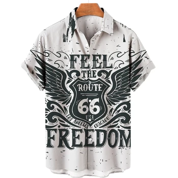 כביש 66 גברים בציר לנשימה אופנה דש החולצה העליון הדפסת 3d קיץ חולצת הוואי