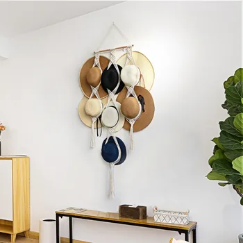 חדש חבל כותנה Handwoven שטיח חדר קישוט תלייה על קיר אחסון כובע חבל תלייה בסגנון נורדי