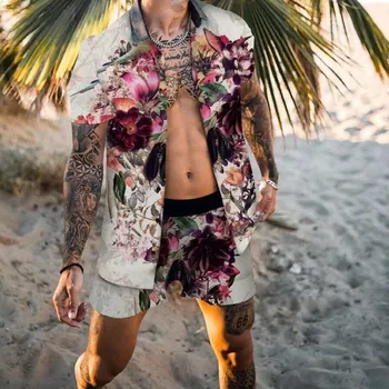 2023 הקיץ הדפסה שרוול קצר חולצה קצרים חוף להגדיר שני יוקרה ביגוד ספורט חליפה 3D אופנה חדשה חם גברים הוואי סטים