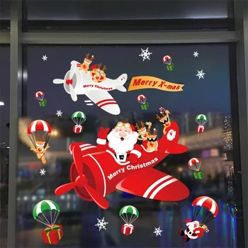 קישוטי חג מולד זכוכית סטטי מדבקות מסיבת חג המולד חג המולד בבית DIY קריקטורה שלג פתיתי שלג מדבקות חלון