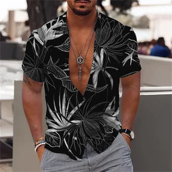 הוואי גברים חולצה 2023 מודפס 3D קצר שרוול החולצה חופשה על החוף עליון לא קיץ גדול של גברים החולצה
