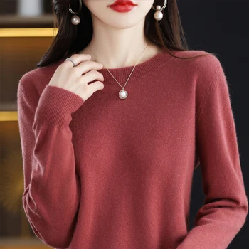 סוודר קשמיר נשים סוודרים סרוגים 100% צמר מרינו טהור 2023 אופנה החורף V-צוואר העליון סתיו חם סוודר מגשר בגדים