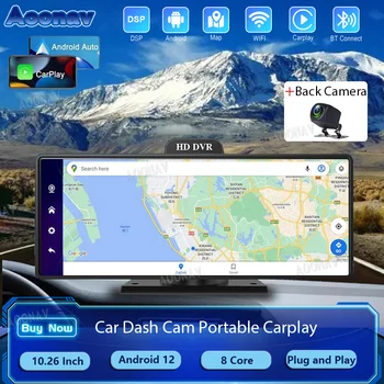 לינוקס 10.26 אינץ ' 8 Core המכונית Dash Cam נייד אלחוטית 4G Apple CarPlay 4K DVR התובע המחוזי GPS, FM ראי קישור מצלמה אחורית יחידה
