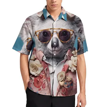 קואלה Loose חולצת גברים חופשה מדהימה דיוקנאות נאה בגדים מזדמנים חולצות הוואי קצר שרוול אופנת רחוב מנופחים חולצות