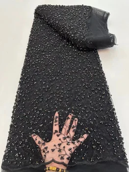 יד חרוזים תחרה בד שמלות כלה אופנה יוקרה חרוזי קריסטל 5 מטר באיכות גבוהה כלה אפריקה טול נצנצים רשת