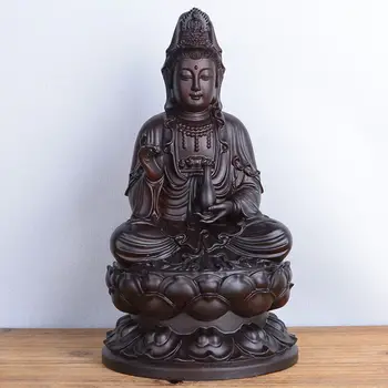 אגס גילוף בעץ, Avalokitesvara הבודהיסטווה פסל, שחור, אלגום עץ מלא יושבים לוטוס Guanyin הבודהיסטווה מלאכת יד