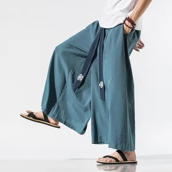 רגליים רחבים מכנסי גברים רופף מכנסיים גבר בסגנון סיני כותנה מכנסי פשתן זכר גדול המפשעה נפאל החלוק המכנסיים