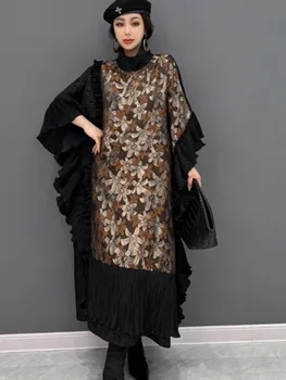 URIOR 2023 אביב סתיו אופנה חדשה עטלף שרוול גודל גדול שמלת תחרה לשלב נשים ללבוש מזדמנים
