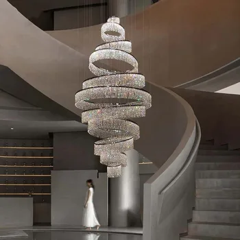 יוקרה קריסטל נברשת תקרה LED המודרני סלון, חדר מדרגות, לובי הטבעת תלוי אורות זהב/כרום מקורה גופי תאורה