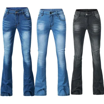 לנשים ג 'ינס צמוד אלסטי הזיקוק מכנסיים בצבע אחיד ג' ינס S-4XL