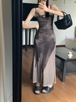 הקיץ Midi שמלה ארוכה עם רצועת רשת נשים Bodycon שמלות קוריאנית בגדים y2k לקשור צבע צבע אלגנטי, סקסי, וינטאג', בוהו. 2023