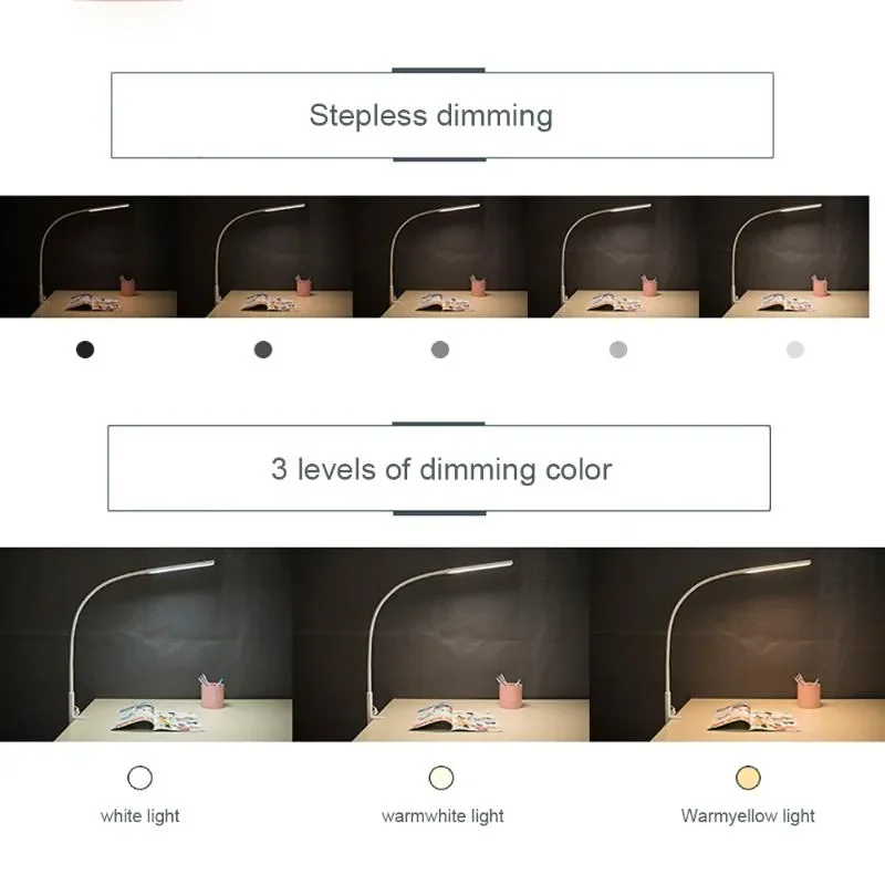 מנורות שולחן ארוך זרוע Led מנורת שולחן 10W קליפ גמיש מתכוונן בהירות צבע העין הגנה על השינה לקרוא מחקר . ' - ' . 1