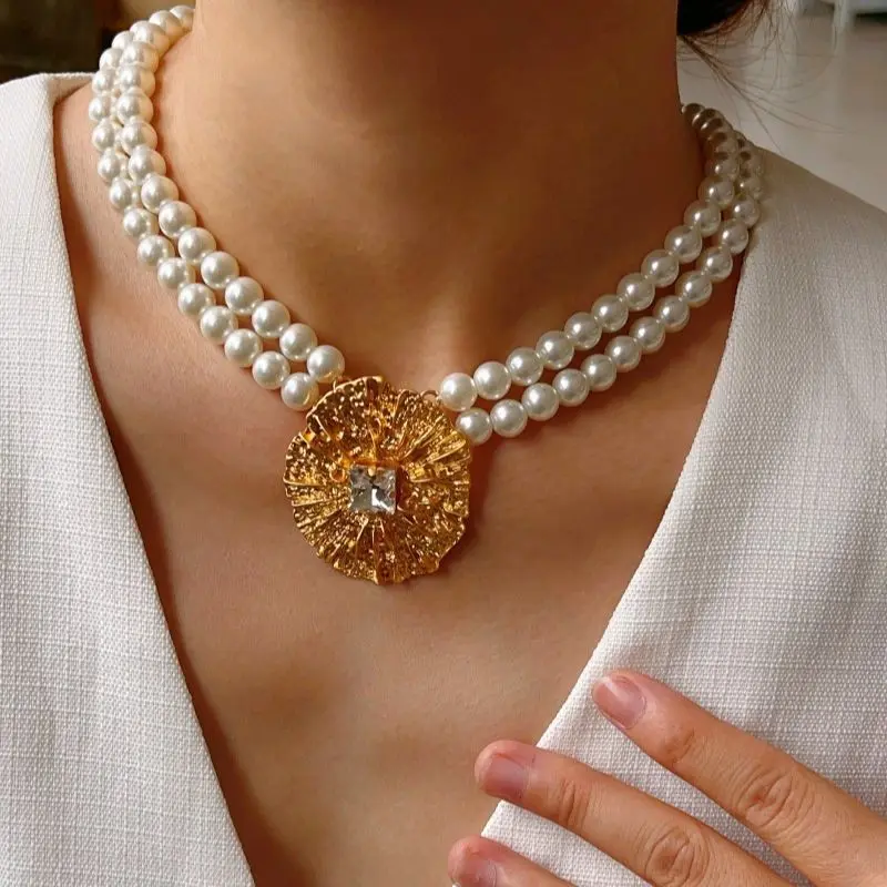הרב שכבתית פרל שרשרת זהב צבע מתכת שרשרת גאומטריה לנשים תכשיטים 2023 מוגזם בסגנון רטרו . ' - ' . 3