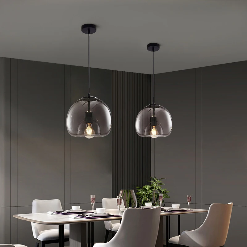 זכוכית מודרני הוביל תקרה נברשת E27 שחור תליון מנורה חיה חדר אוכל מטבח חדר שינה מודרני אפור אמנות . ' - ' . 1