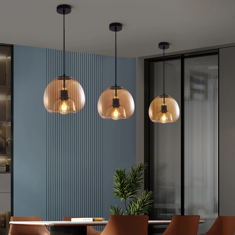 זכוכית מודרני הוביל תקרה נברשת E27 שחור תליון מנורה חיה חדר אוכל מטבח חדר שינה מודרני אפור אמנות . ' - ' . 3
