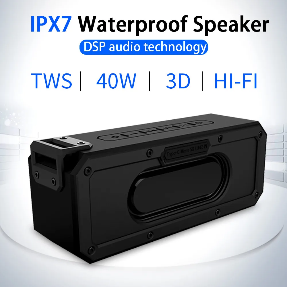 40W נייד Bluetooth רמקול IPX7 עמיד למים 15 שעות המשחקים סאב TWS כפול הנהג כוח 360° סטריאו רמקול אלחוטי . ' - ' . 1
