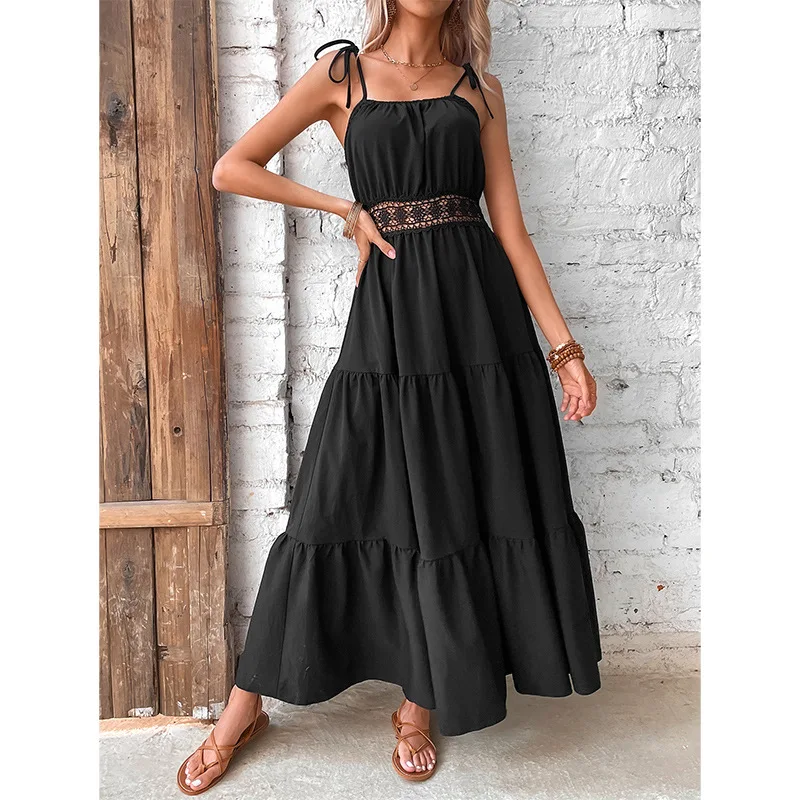 אופנה פופולרי שרוולים קו-שמלה בקיץ 2023 שחור מוצק המותניים קט אלגנטי לנשים שמלת Roupas Femininas . ' - ' . 1