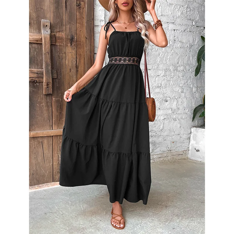 אופנה פופולרי שרוולים קו-שמלה בקיץ 2023 שחור מוצק המותניים קט אלגנטי לנשים שמלת Roupas Femininas . ' - ' . 2