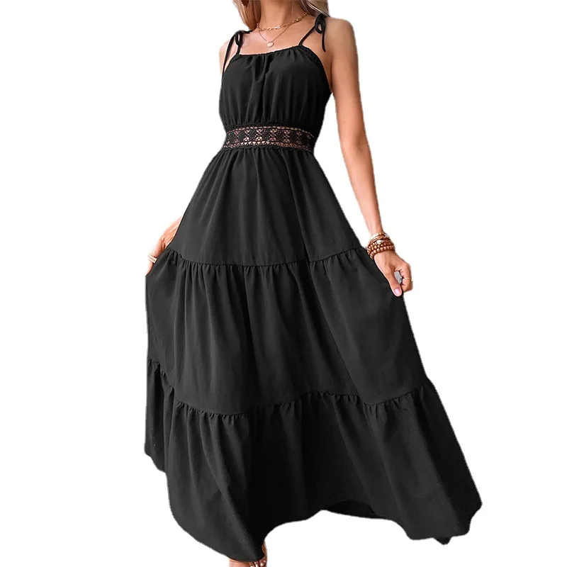אופנה פופולרי שרוולים קו-שמלה בקיץ 2023 שחור מוצק המותניים קט אלגנטי לנשים שמלת Roupas Femininas . ' - ' . 3