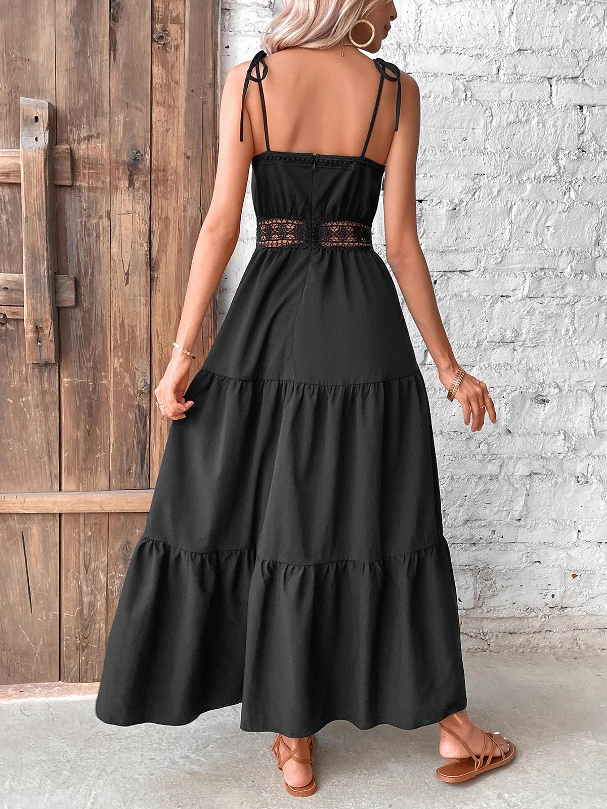 אופנה פופולרי שרוולים קו-שמלה בקיץ 2023 שחור מוצק המותניים קט אלגנטי לנשים שמלת Roupas Femininas . ' - ' . 4