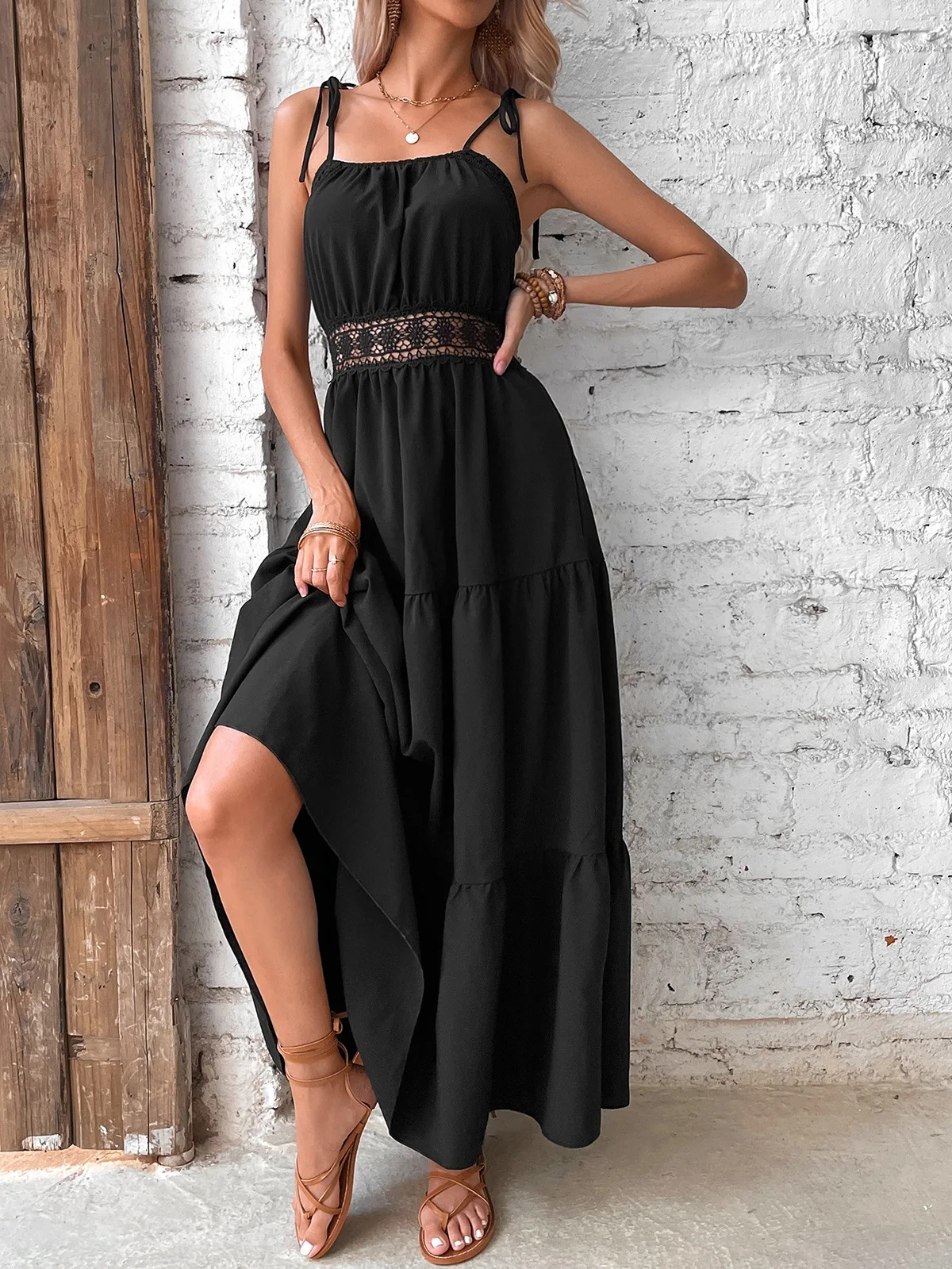 אופנה פופולרי שרוולים קו-שמלה בקיץ 2023 שחור מוצק המותניים קט אלגנטי לנשים שמלת Roupas Femininas . ' - ' . 5