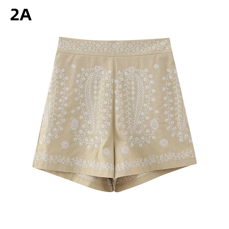 2ABA 2023 הנשי החדש אופנה טמפרמנט גבוה המותניים רזה שיק מעודן רקום מזדמנים מכנסיים לנשים החג סגנון קצרים. . ' - ' . 0