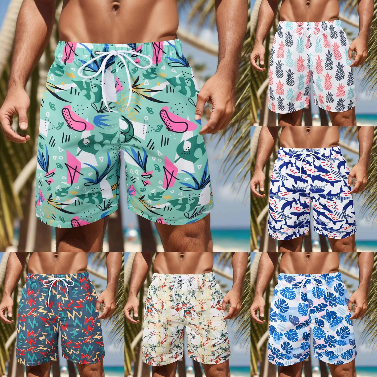 Mens לשחות מכנסיים קצרים הדפס אננס יבש מהירה לחוף לוח מכנסיים קצרים עם רשת רירית קיץ בגדי ים גלישה בגד ים גברים מכנסיים קצרים . ' - ' . 5