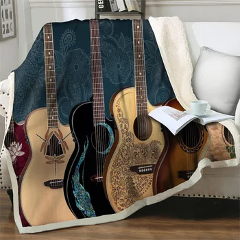 גיטרה קלאסית 3D מודפס קטיפה רכה לזרוק שמיכות עבור מיטות ספה נייד כיסויי מיטה קל לשטוף נסיעות פיקניק, שמיכות תנומה כיסוי